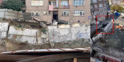 Güngören'de temel kazısı sırasında yol çöktü, araç boşluğa düştü