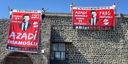 Diyarbakır surlarına “Azadî İmamoğlu” pankartı: 4 kişi gözaltına alındı