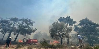 İzmir Foça ve Karaburun'da çıkan yangına havadan ve karadan müdahale devam ediyor