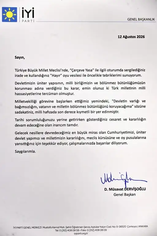 dervisoglu-ndan-cerceve-yasaya-hayir-diyen-milletvekillerine-tesekkur-mektubu